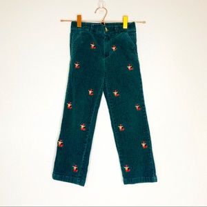 E-Land Green Corduroy Reindeer Holiday Pants 6